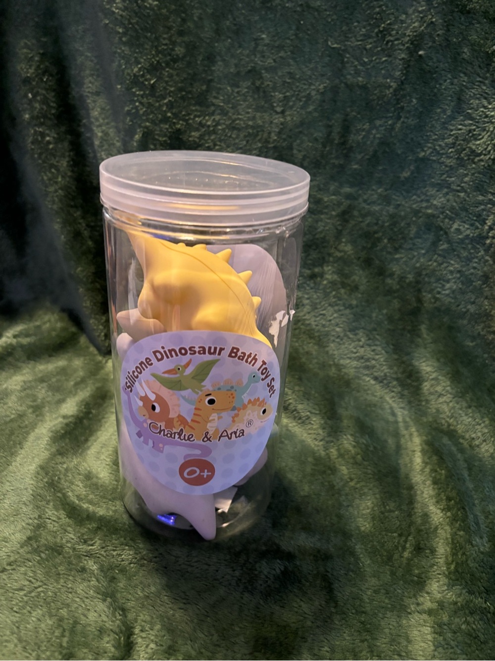 Yellow and Lavender Silicone Dinosaur Bath Toy Set